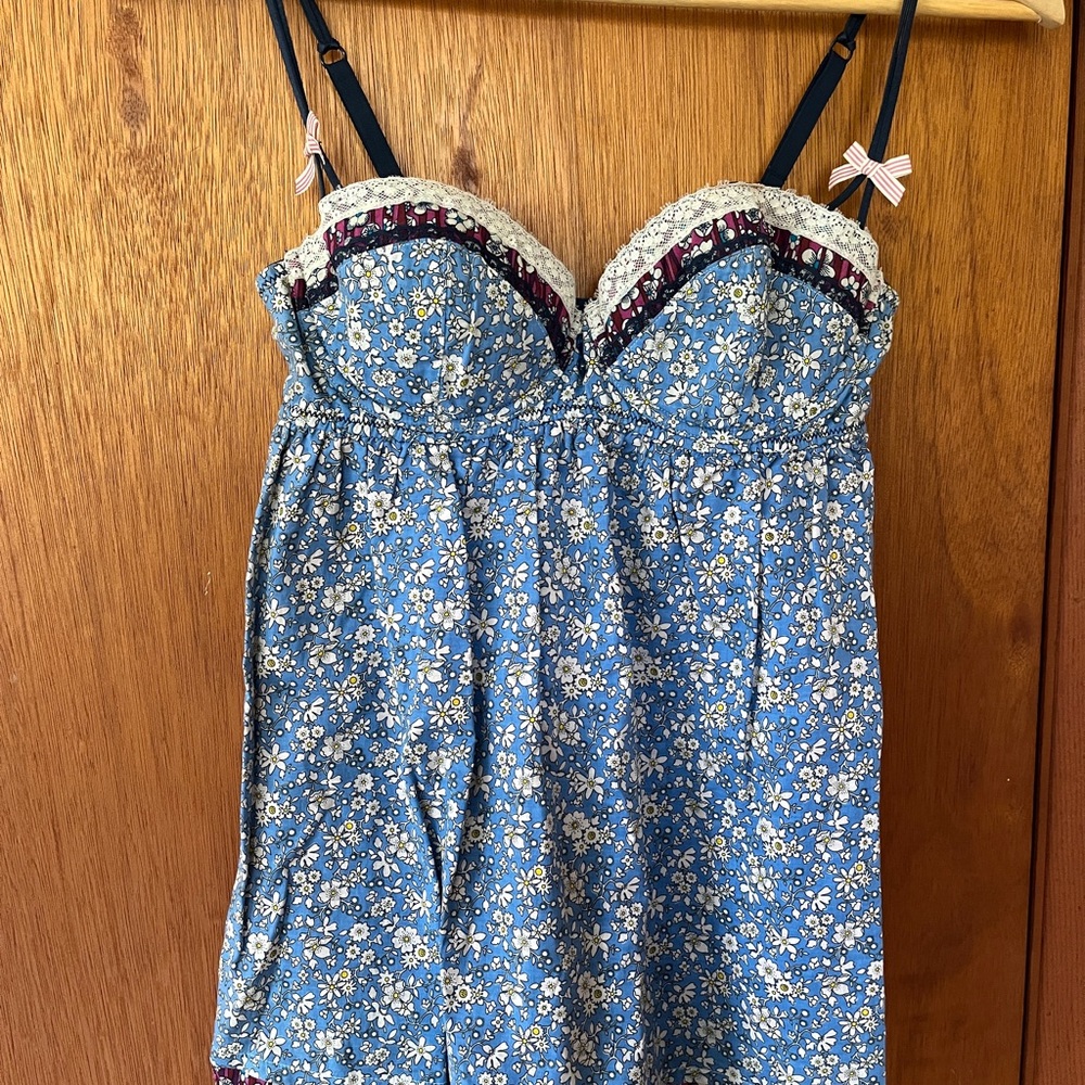 Floral Blue Dress with Lace Trim